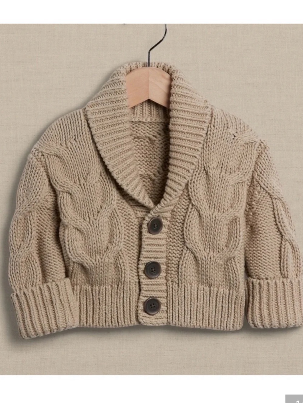 Banana Republic Chunky Beige Cable-Knit Shawl Collar baby Cardigan Sweater 3-6 m